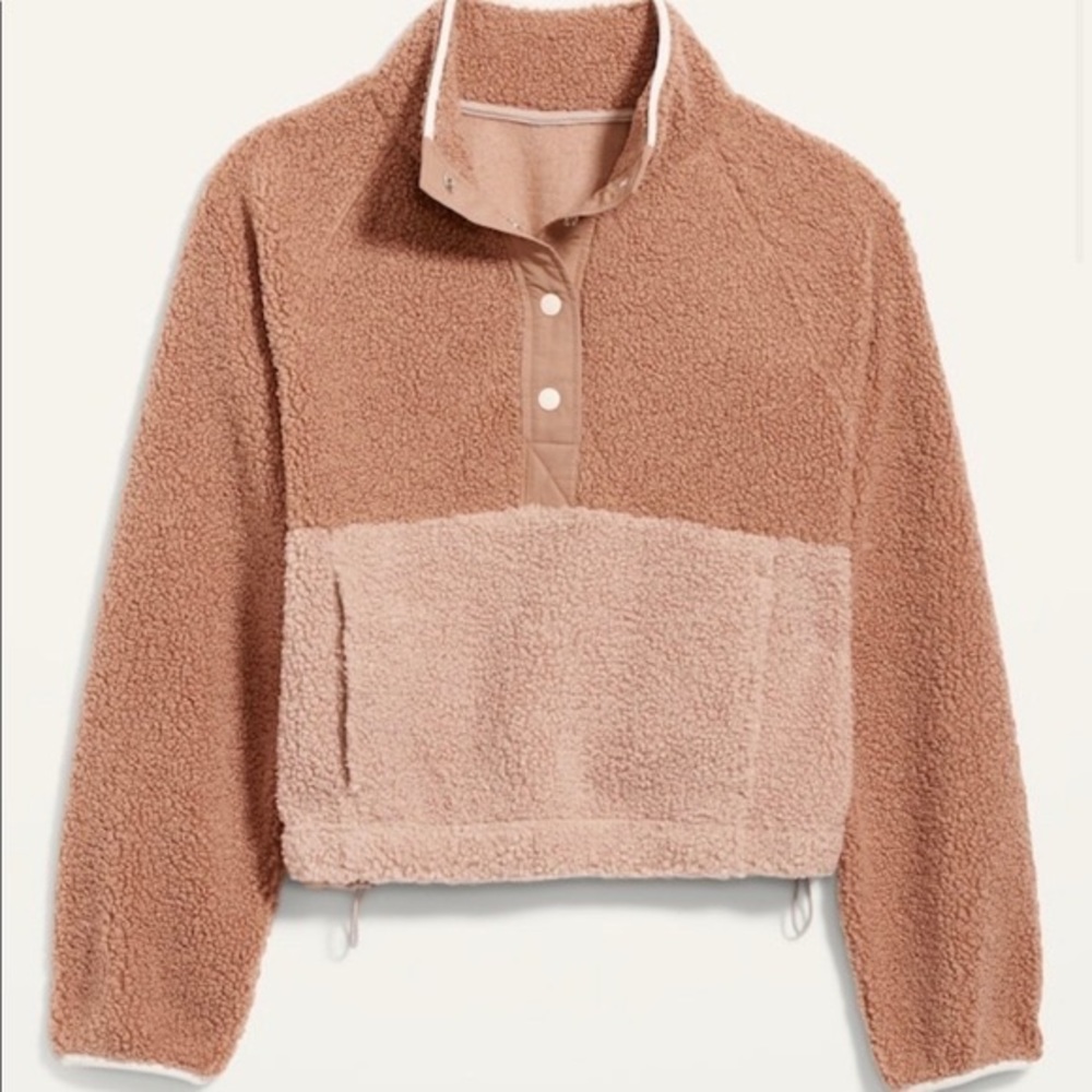 NWOT Old Navy Tan Cream Two Tone Oversized Long Sleeve Sherpa Sweatshirt